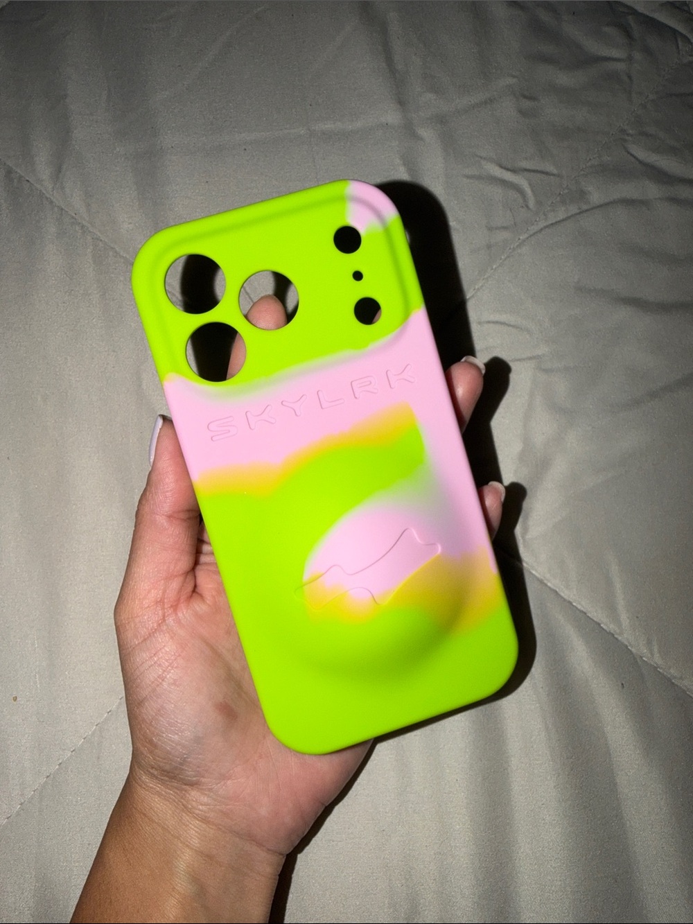 Neon Green & Pink Silicone Phone Case with Pop Grip
